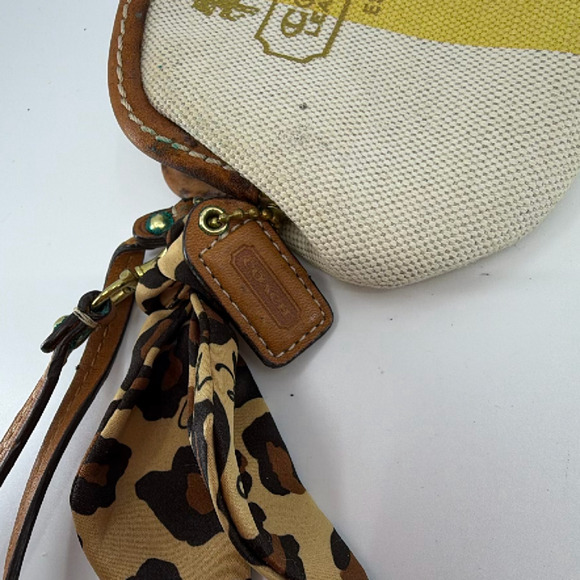 Coach Legacy Stripe Kisslock Cream Yellow Canvas Leather Coi - Picture 6 of 8